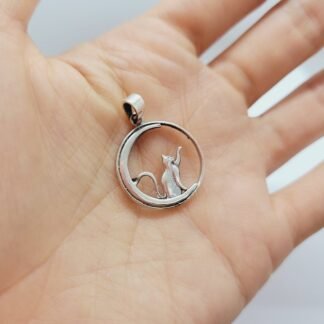 DIJE LUNA C/GATO PLATA 925