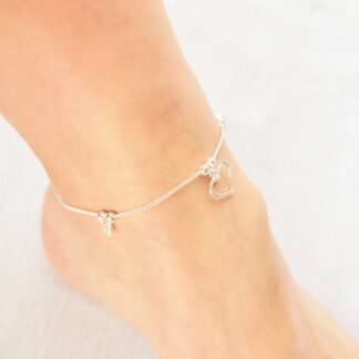 TOBILLERA CORAZON CALADO Y PUNTOS DE LUZ