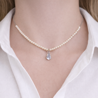 CADENA+DIJE PLATA Y RODIO / PERLA DE RIO