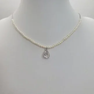 CADENA+DIJE PLATA Y RODIO / PERLA DE RIO