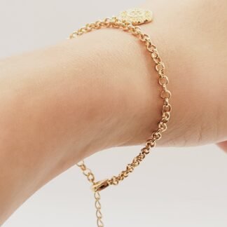 Pulsera Dorada con Dije Flor Calada y Circones 17cm