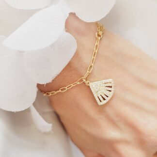 Pulsera Cadena Fina con Colgante Abanico Pavé 17cm
