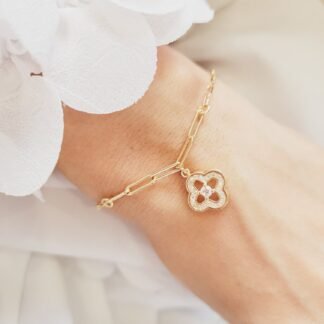 Pulsera con Dije Trébol Calado y Circones 17cm