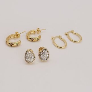 Set de 3 Caravanas Baño de Oro